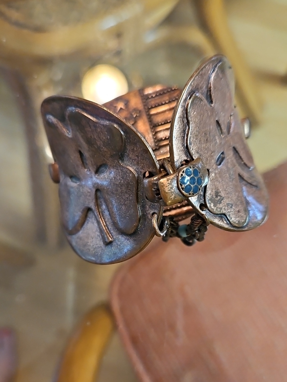 Vintage Lucky Brand Clover Bracelet. Copper Tone With Turquoise Accents